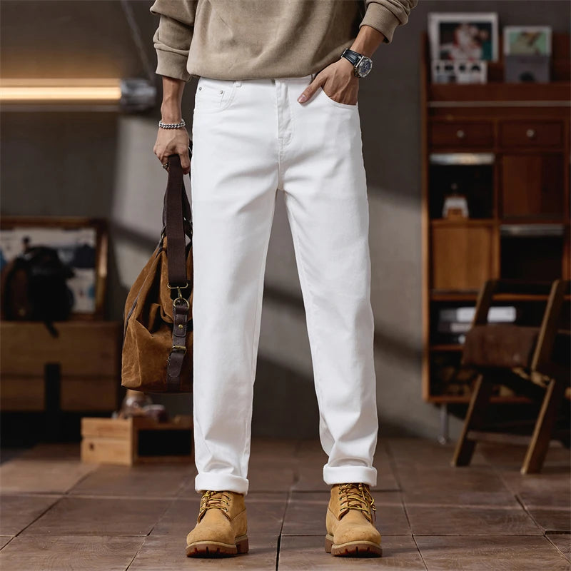 Calça casual clássica masculina de algodão natural leve estiramento conforto viagem chinos slim fit calças de viagem ​   Com 5 bolsos