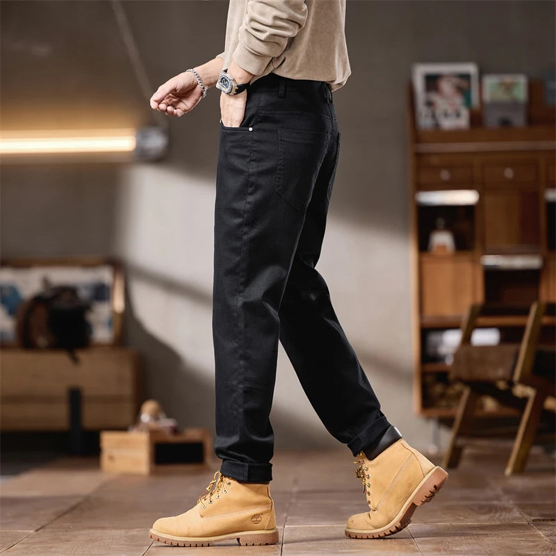 Calça casual clássica masculina de algodão natural leve estiramento conforto viagem chinos slim fit calças de viagem ​   Com 5 bolsos