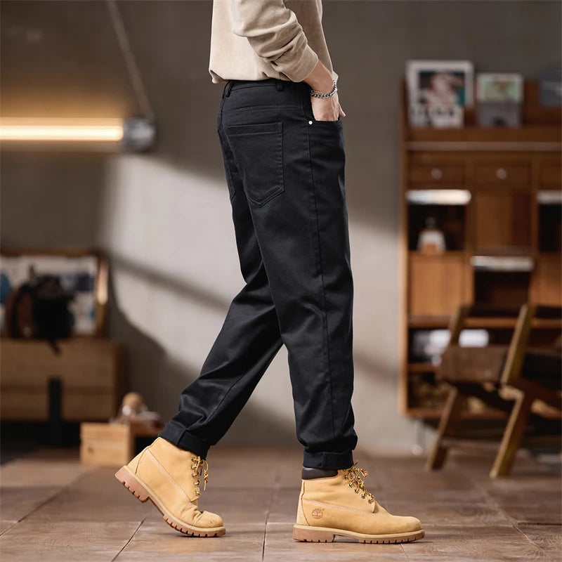 Calça casual clássica masculina de algodão natural leve estiramento conforto viagem chinos slim fit calças de viagem ​   Com 5 bolsos