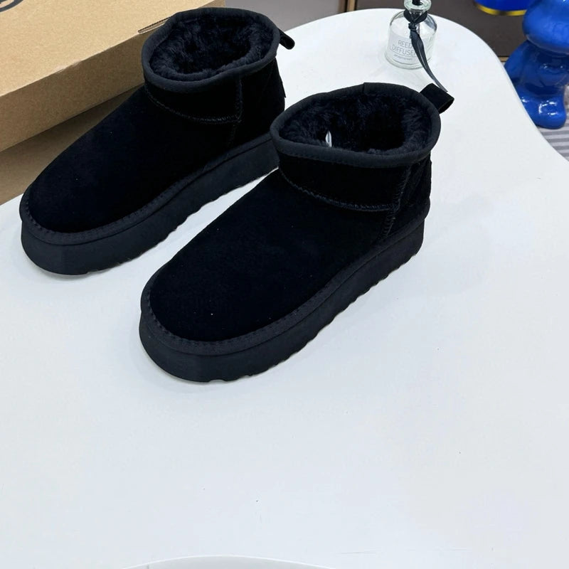 2024 botas de neve de fundo grosso feminino forrado de pele sapatos de inverno quentes sola de borracha dedo do pé redondo tornozelo botas estilo coreano 34-42