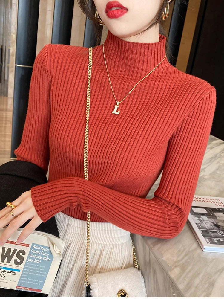 Elegant Knit Turtleneck Sweater - Chic Korean Fashion