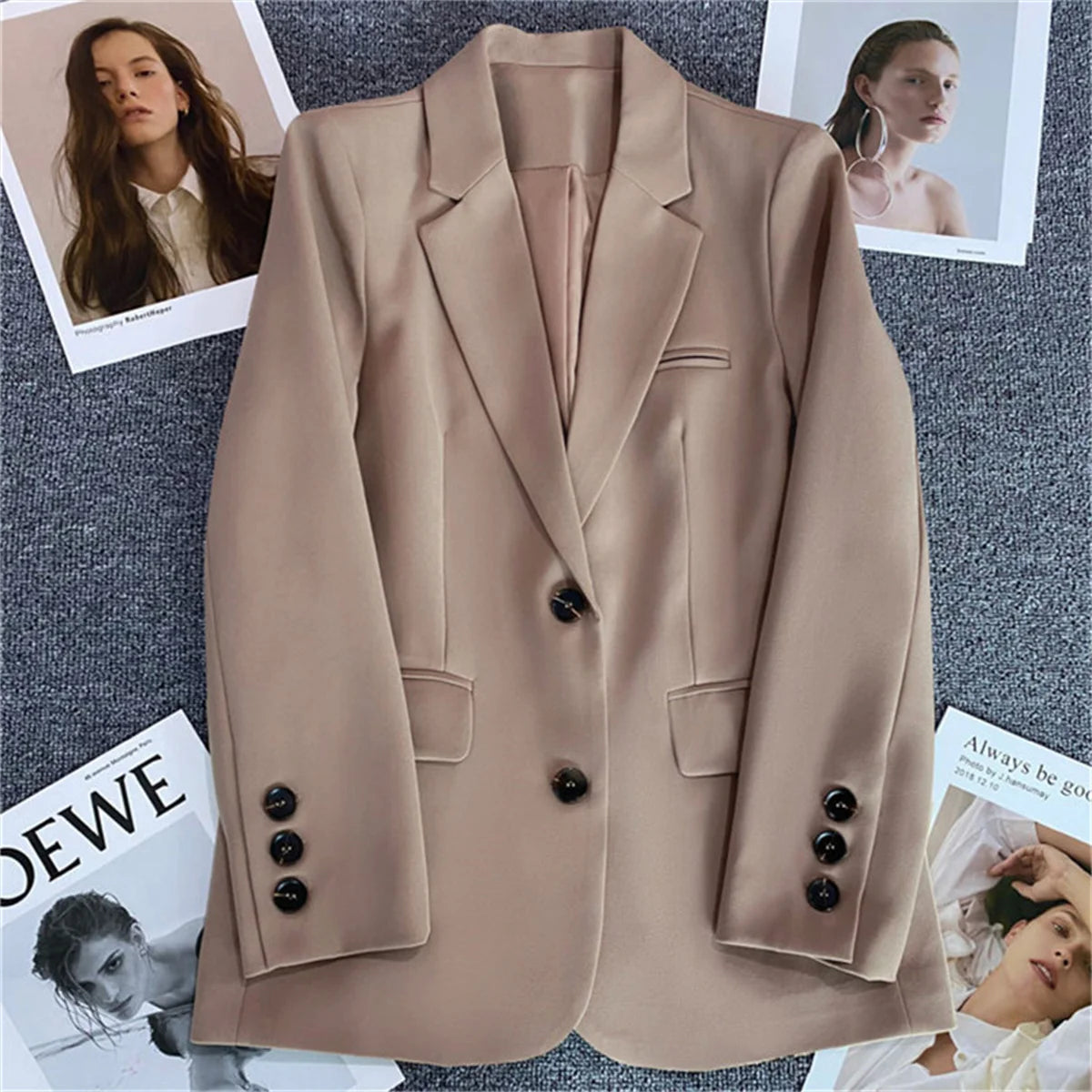 Jaqueta feminina nova na moda coreana pequeno terno superior marrom terno casaco roupas soltas temperamento reto fino blazer para mulher chique