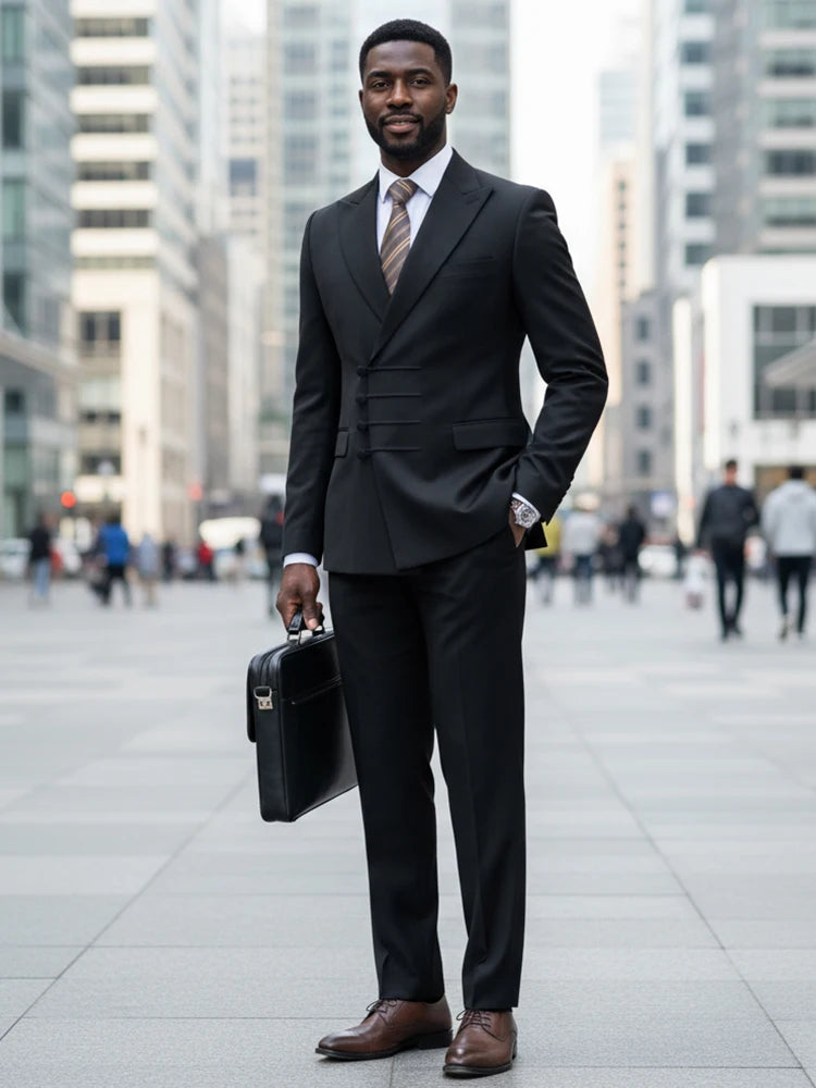 ST Cassy Terno masculino elegante para casamento, slim fit, trespassado, vários botões, casual, masculino de negócios, conjunto de 2 peças