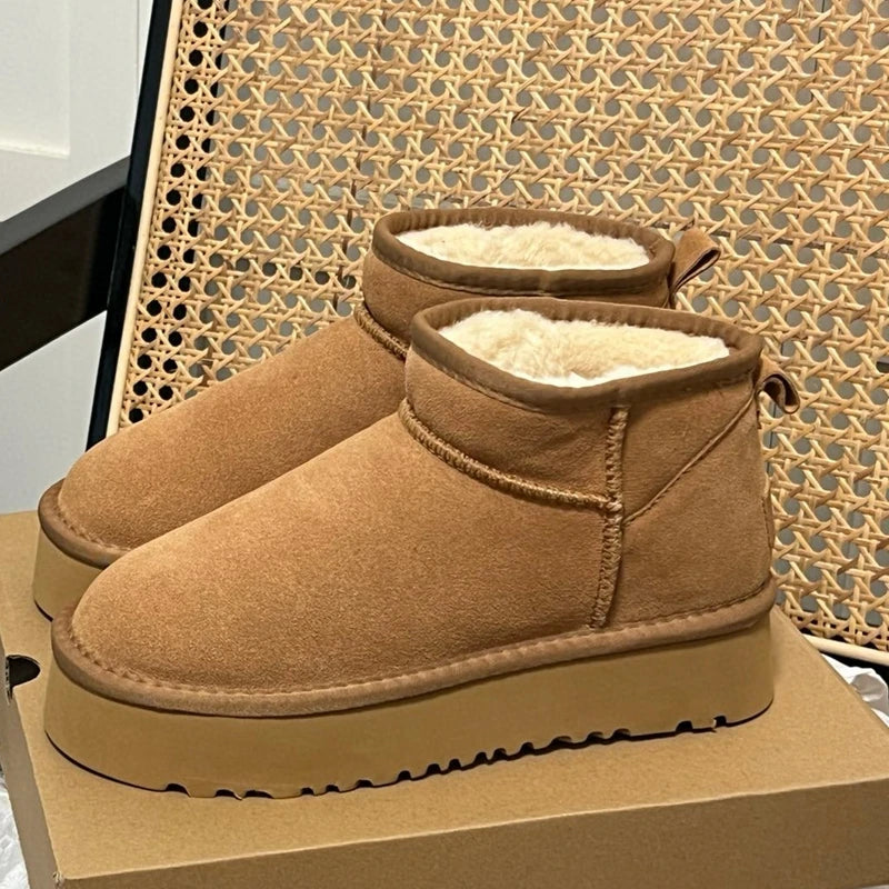 2024 botas de neve de fundo grosso feminino forrado de pele sapatos de inverno quentes sola de borracha dedo do pé redondo tornozelo botas estilo coreano 34-42