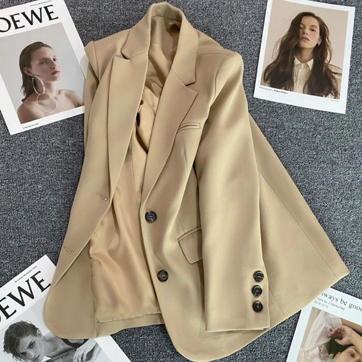 Jaqueta feminina nova na moda coreana pequeno terno superior marrom terno casaco roupas soltas temperamento reto fino blazer para mulher chique