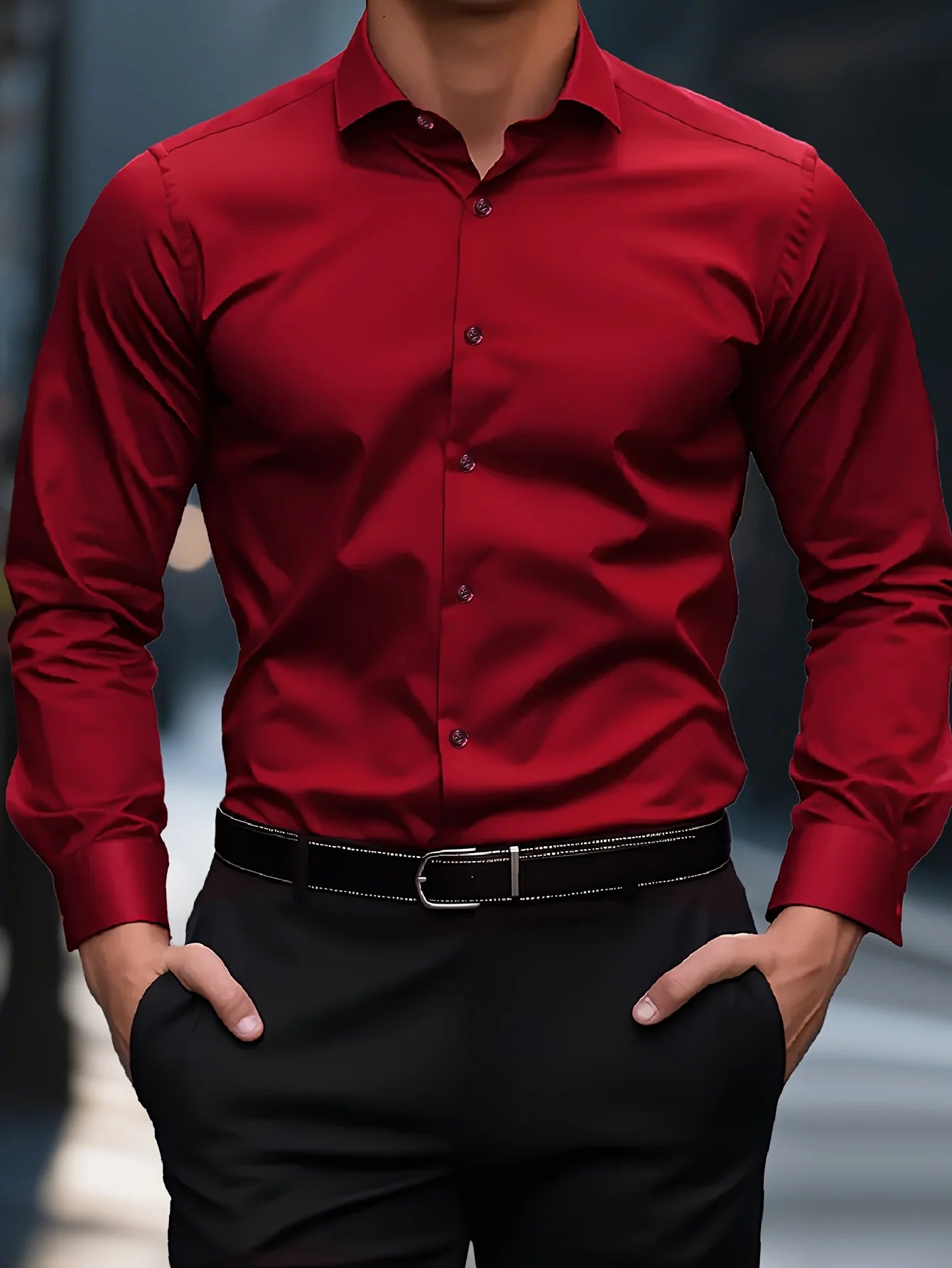 Elegant Men's Long Sleeve Stretch Shirt - Multiple Colors