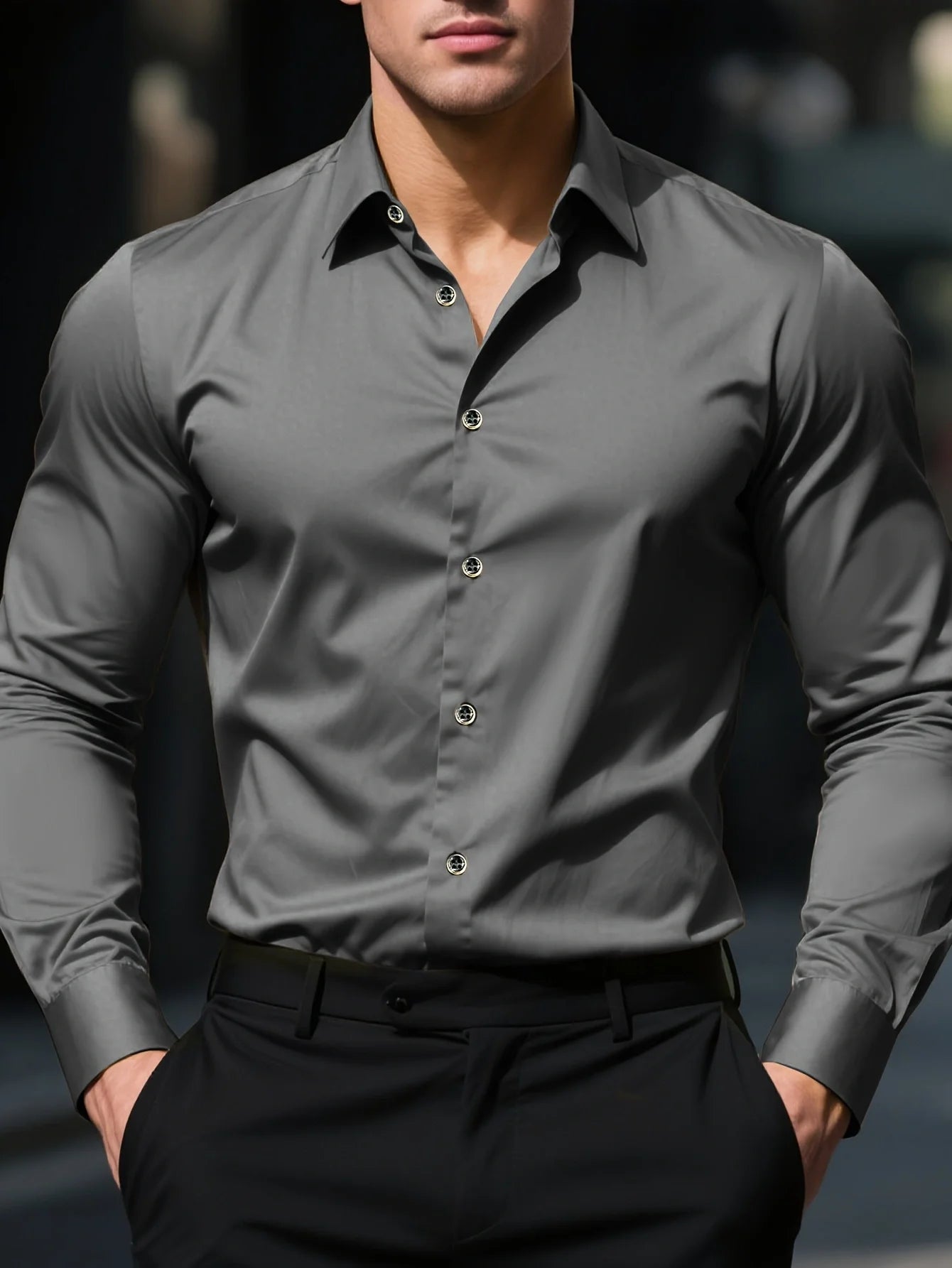 Elegant Men's Long Sleeve Stretch Shirt - Multiple Colors