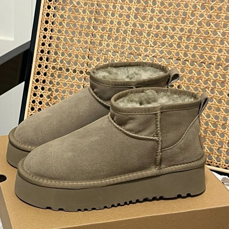 2024 botas de neve de fundo grosso feminino forrado de pele sapatos de inverno quentes sola de borracha dedo do pé redondo tornozelo botas estilo coreano 34-42