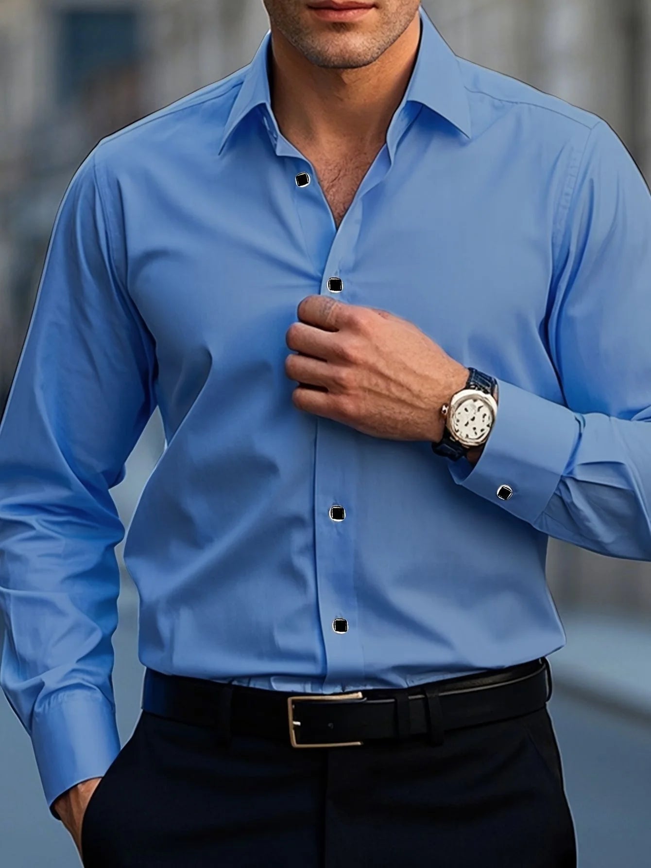 Elegant Men's Long Sleeve Stretch Shirt - Multiple Colors