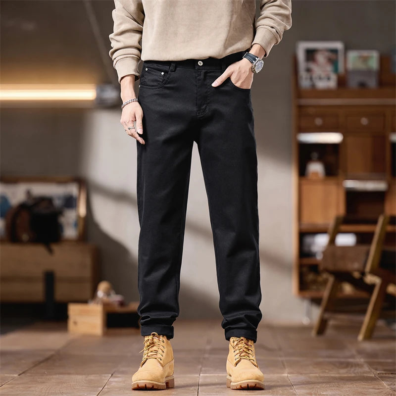 Calça casual clássica masculina de algodão natural leve estiramento conforto viagem chinos slim fit calças de viagem ​   Com 5 bolsos