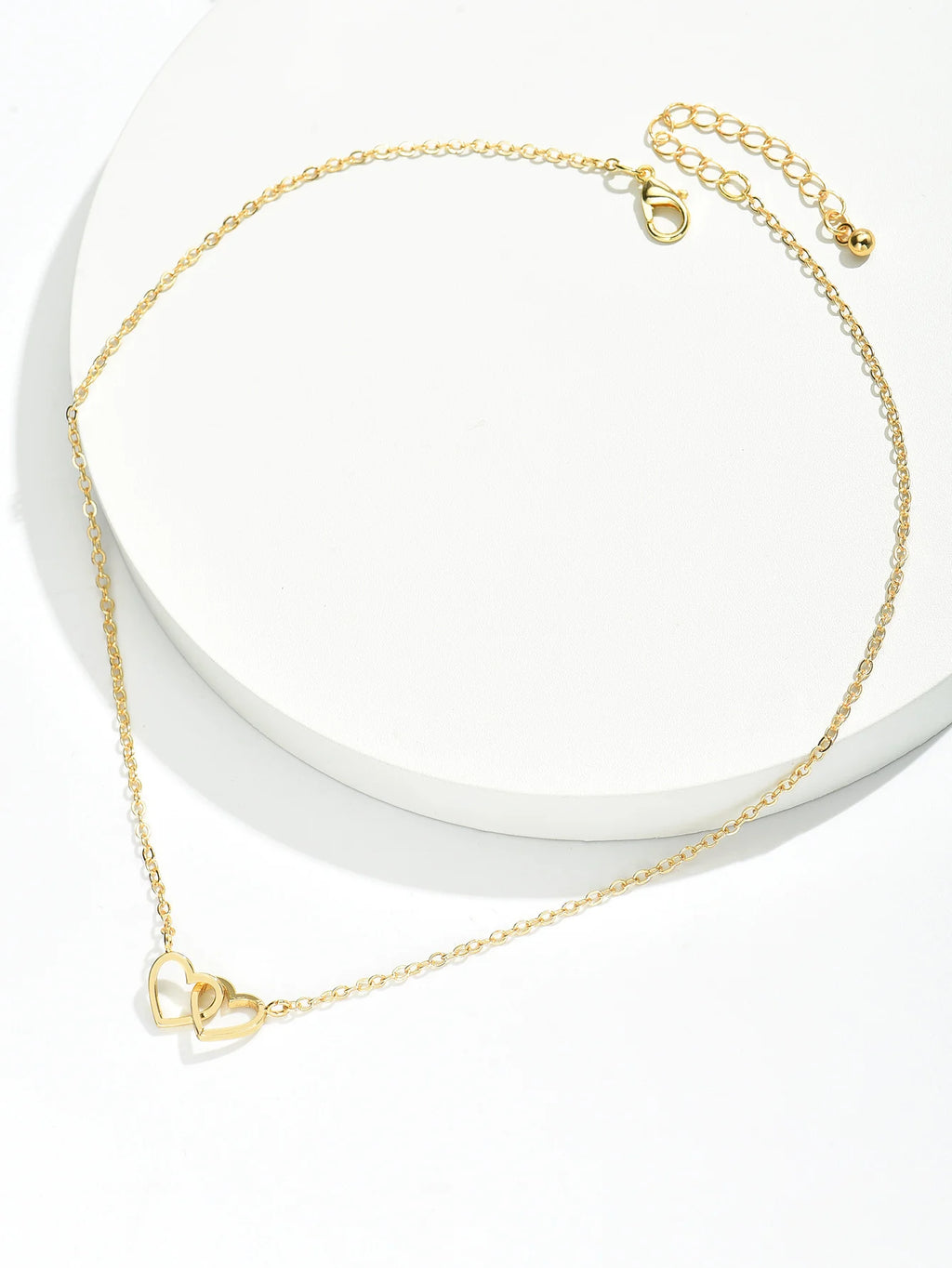 Colar de corrente duplo coração oco para mulheres, pequenas jóias bonitas amor, moda dia dos namorados