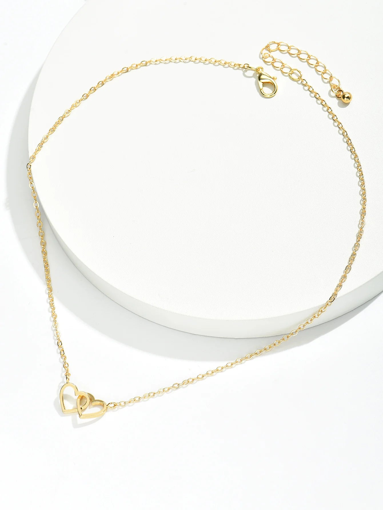 Colar de corrente duplo coração oco para mulheres, pequenas jóias bonitas amor, moda dia dos namorados