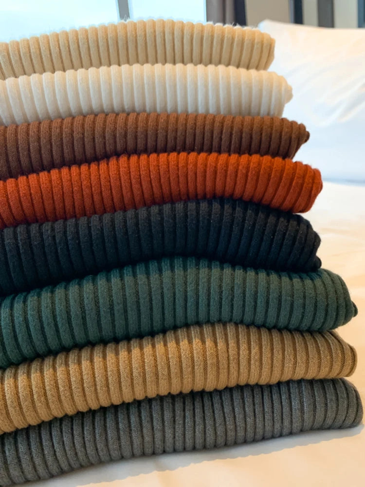 Elegante sólido básico de malha topos feminino gola alta camisola manga longa casual fino pulôver moda coreana simples roupas chiques