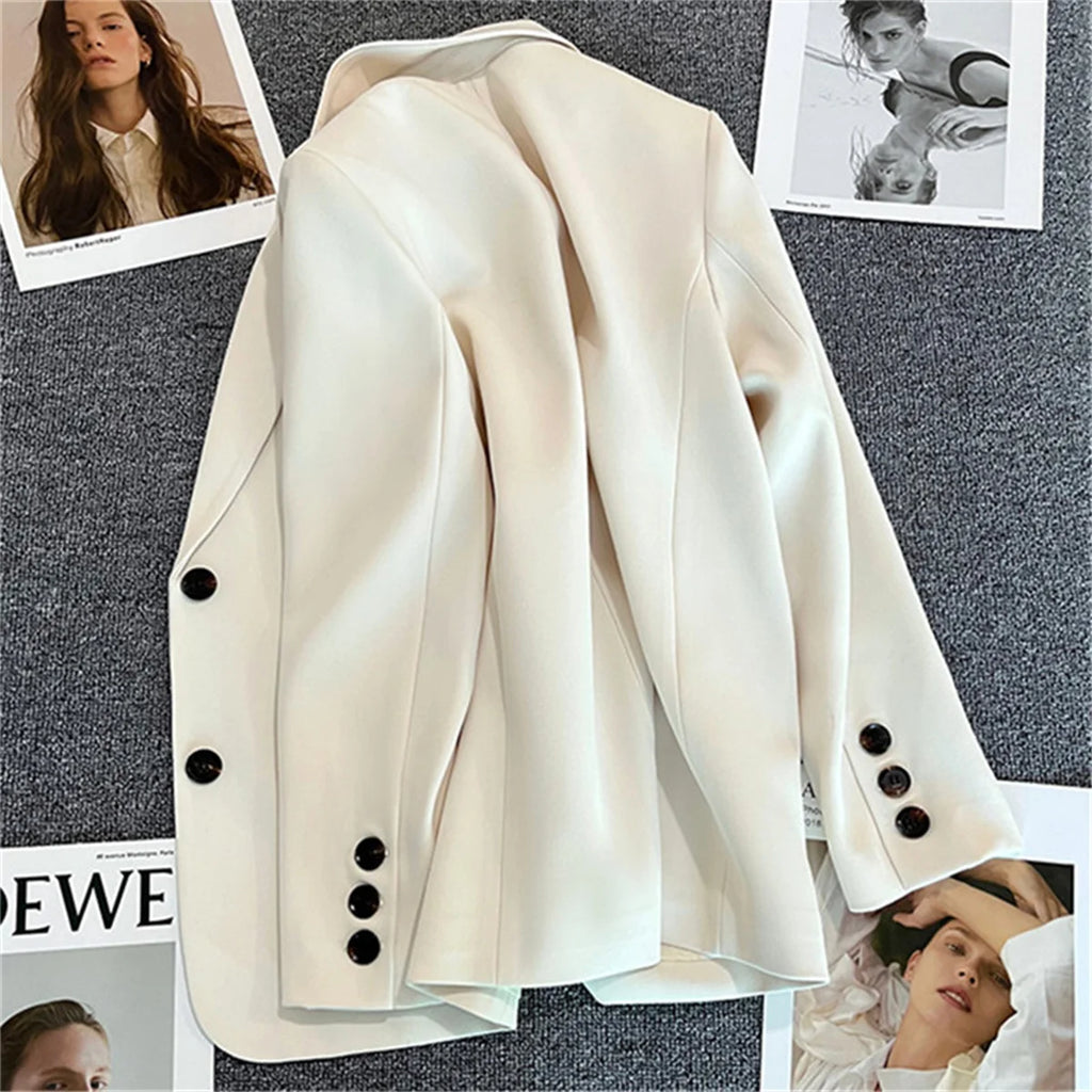 Jaqueta feminina nova na moda coreana pequeno terno superior marrom terno casaco roupas soltas temperamento reto fino blazer para mulher chique