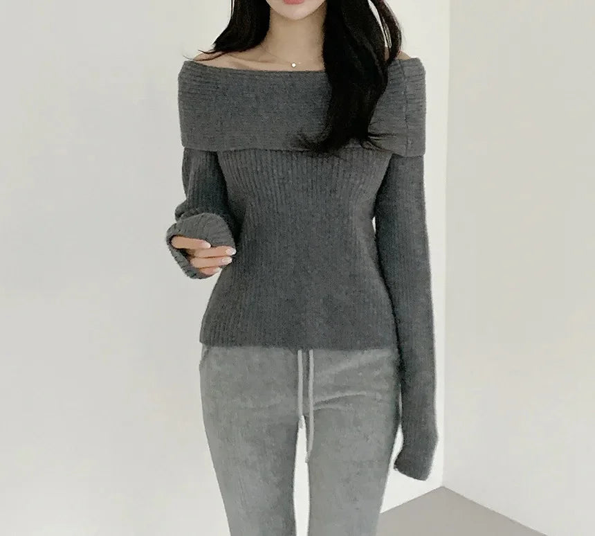 Korean Style Off-Shoulder Knit Sweater - Chic Autumn Fashion