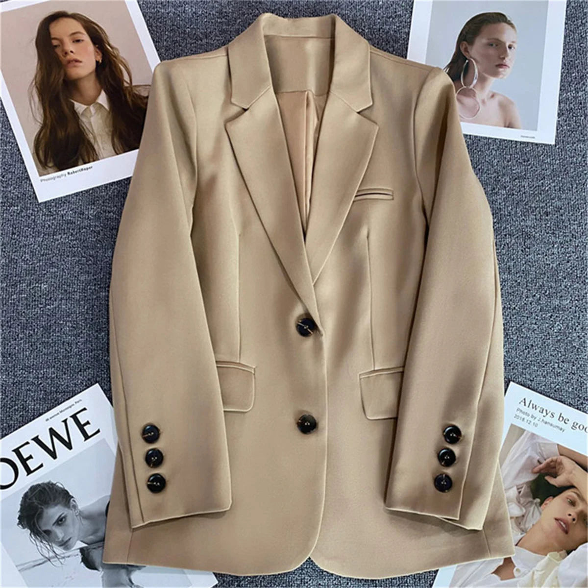 Jaqueta feminina nova na moda coreana pequeno terno superior marrom terno casaco roupas soltas temperamento reto fino blazer para mulher chique
