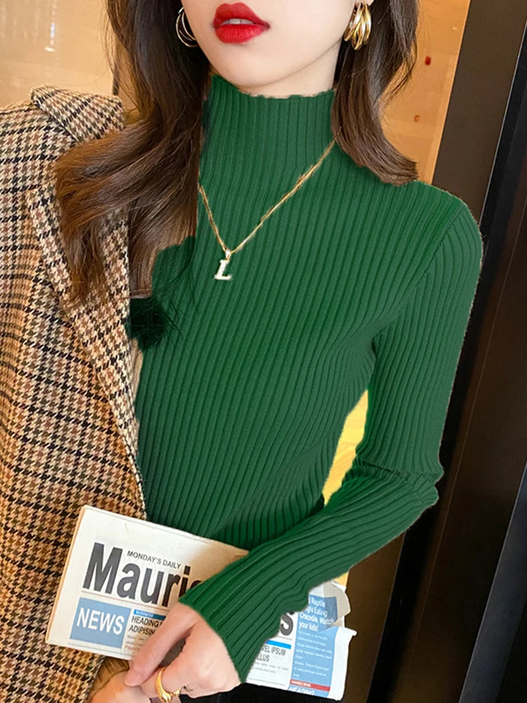 Elegant Knit Turtleneck Sweater - Chic Korean Fashion