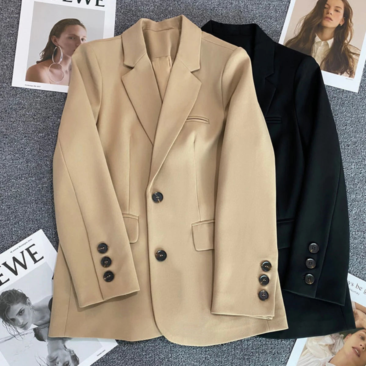 Jaqueta feminina nova na moda coreana pequeno terno superior marrom terno casaco roupas soltas temperamento reto fino blazer para mulher chique