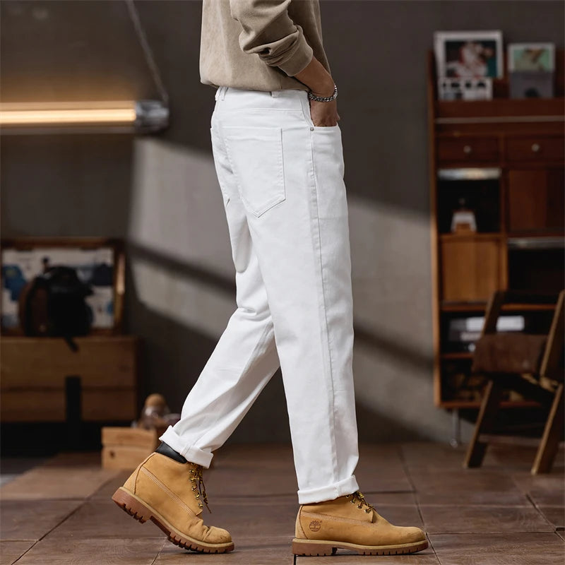 Calça casual clássica masculina de algodão natural leve estiramento conforto viagem chinos slim fit calças de viagem ​   Com 5 bolsos