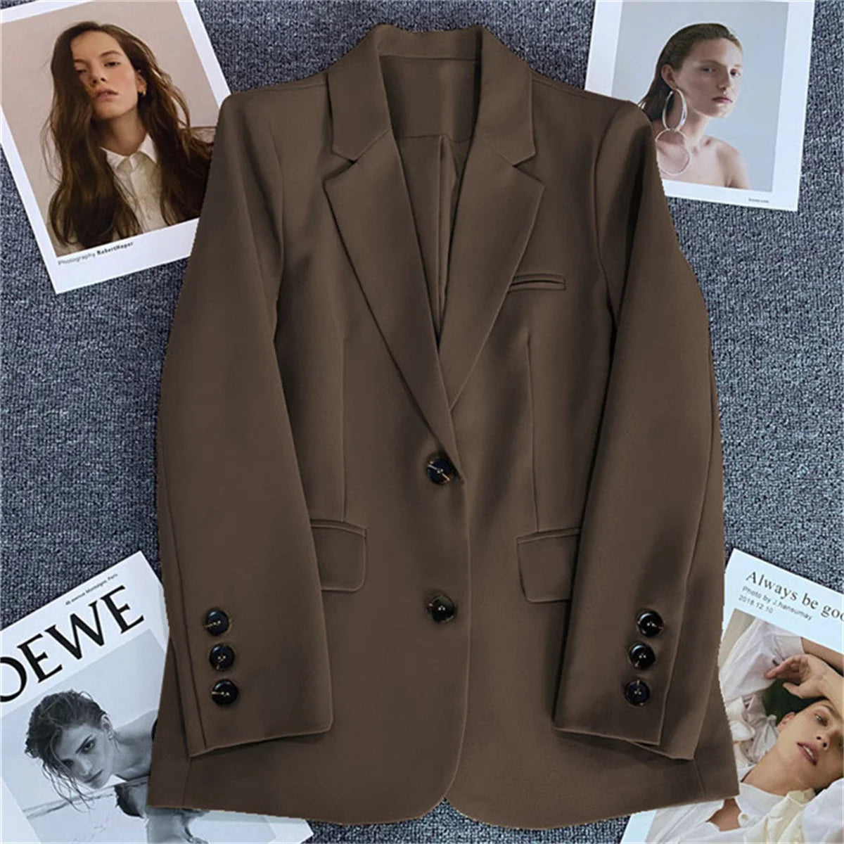 Jaqueta feminina nova na moda coreana pequeno terno superior marrom terno casaco roupas soltas temperamento reto fino blazer para mulher chique