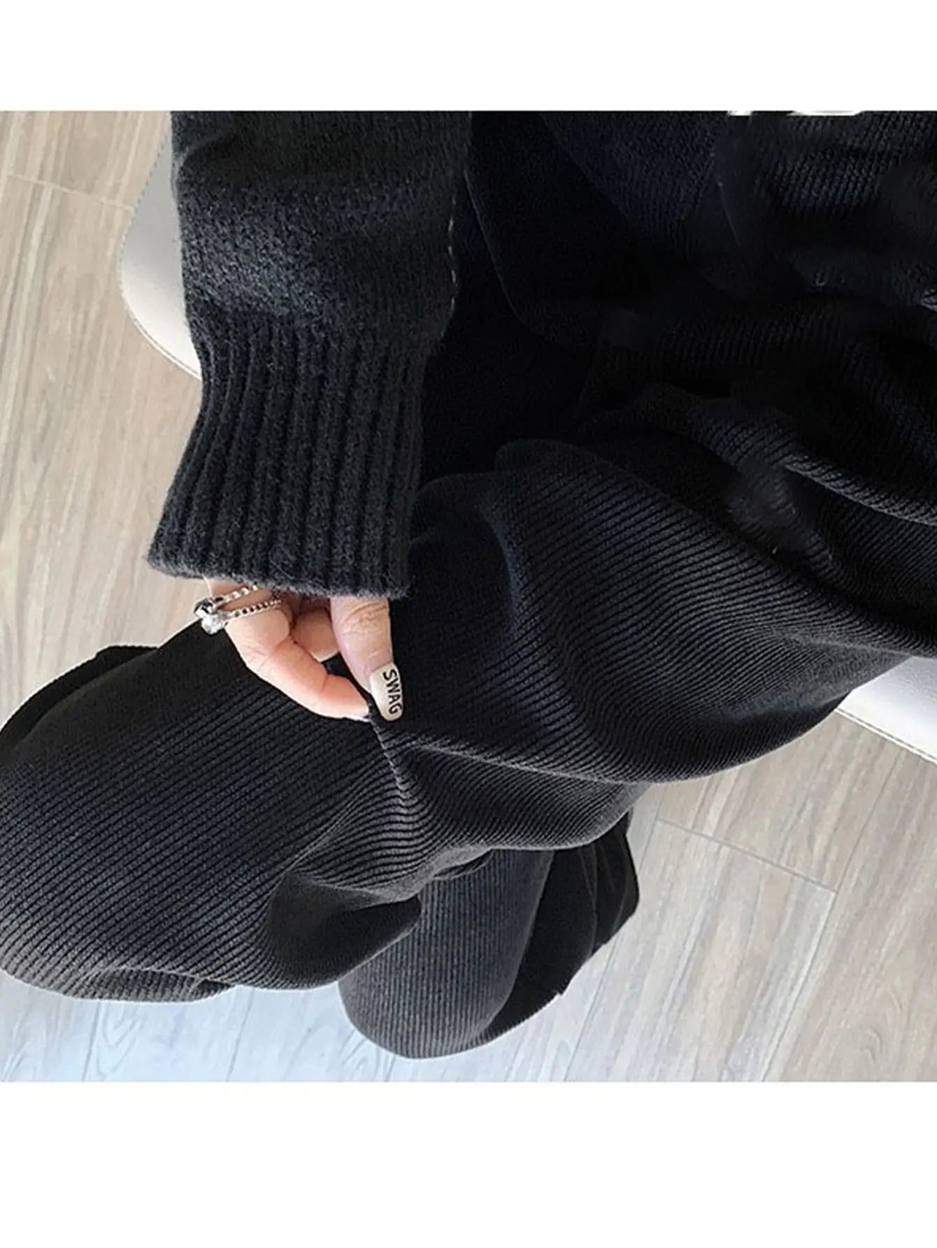 Calças largas de lã feminina inverno cintura alta calças compridas soltas casuais