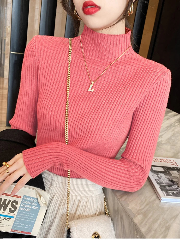 Elegant Knit Turtleneck Sweater - Chic Korean Fashion